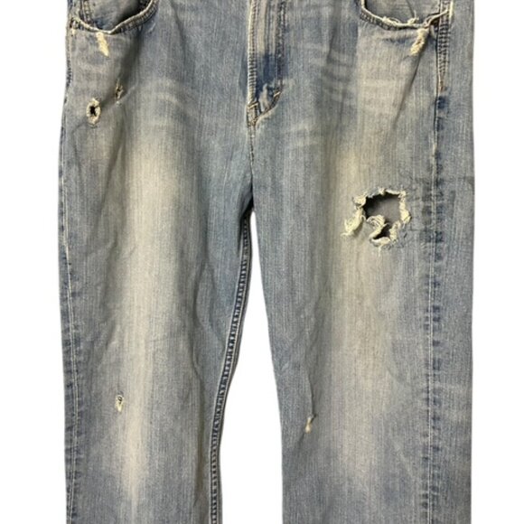 American Eagle Distressed Blue Denim Jeans-5 Pocket-Size 38x32-Zip & Button Fly - Picture 7 of 9